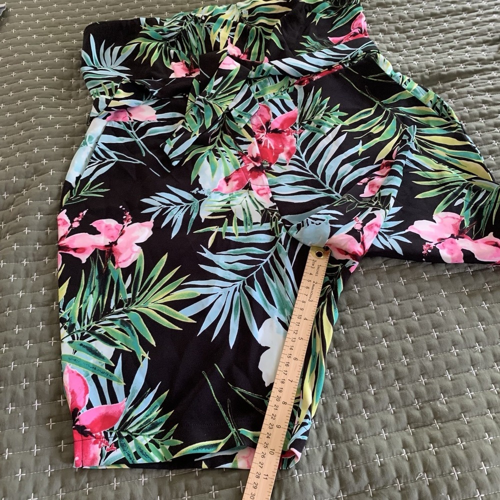 New York & Company tropical strapless romper black floral pattern Tie Belt SZ-XL - Picture 10 of 14